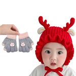 REFFER Baby Winter Cap, Cute Deer Bonnet Design, Winter Cap for Baby, Kids Cap, Baby Cap, (fits for 6 Month to 3 Years) 3 Layers (in, Age, 6 Months, 24 Months, Red with Gloves (6 Months -3 Years))