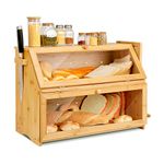 Double Oversized Bread Box Two-layer Extra Large Bread Box for Kitchen Counter Wooden Large Capacity Bread Storage Bin with Cutting Board