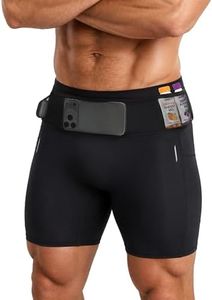 Clbort Men's Running Shorts with 6 Pockets, Non-Slip Waistband Compression Shorts, Secure Phone & Bottle Biker Workout Black