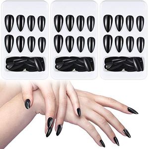 84 Pezzi Unghie Finte Unghie Artificiali a Stiletto Punte Unghie Nere Lucide Copertura Completa Unghie Lunghe con Lime Bastoncini Kit 12 Dimensioni per Salone Donne e Ragazze Unghie Decorazione DIY