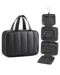BAGSMART Hanging Toiletry Bag with Hook, Waterproof Travel Wash Bag Makeup Organiser, Full-Size Toiletries Cosmetics Accessories for Women & Men, Black