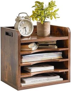 YMYNY Organizer da Scrivania in Legno, Portaoggetti da scrivania con 3 Ripiani Regolabili, per Scuola, Ufficio, per Formato A4 Documenti Archiviazione, 34 x 23 x 31.5CM Marrone Rustico HBC006H