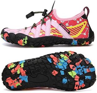 UBFEN Water Shoes for Kids Boys Girls Aqua Socks Barefoot Beach Sports Swim Pool Quick Dry Lightweight Toddler Little Big Kid C Pink Yellow 6 Big Kid