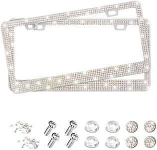 2Pack Bling Car License Plate Frame for Women Girls, Sparkly Cute Diamond Car License Plate Frame, Rhinestone Stainless Steel License Plate Cover with Screw Caps, Universal for Most Cars (AB Color)