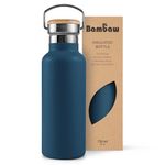 Bambaw Insulated Water Bottle 24oz, Blue Water Bottle for Hiking, Stainless Steel Water Bottle, Water Bottle with Handle, Metal Water Bottle Wide Mouth, Steel Water Bottle – Aegean Blue