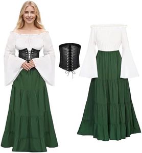 Antsparty Robe Médiévale pour Femmes, Rétro Renaissance Deguisement Victorienne, Flare Manches Taille haute Accessoires de Deguisement Médiévaux, Robe de Fête Gothique Carnaval Halloween fête