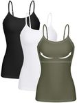 ATTRACO Womens Cami Tank Tops Yoga Tops with Built in Bra Ladies Camisole Army Green L