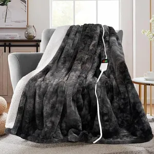 MAXEVE Electric Heated Throw Faux Rabbit Fur Blanket with 6 Heating Levels & 10H Auto Off, Fast Heating Warm Cozy Sherpa Washable Blanket with Over-Heat Protection, ETL Certification, Grey