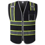 JKSafety Hi-Vis ANSI/ISEA Compliant Reflective Safety Vest for Construction High Visibility PPE for Men and Women Neon Color Safety Apparel for Works (099-Black, 3XL)