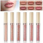 6 Piece Matte Liquid Lipstick Set,Matte Nude Liquid Lipstick,Long Lasting Waterproof Non-Stick Cups,Fade-Free Lip Gloss,Lip Stain Set for Ladies Lips