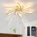 Depuley 6 Head Ceiling Fan Light, 60W Ceiling Fan Lights with Remote Control, 3000K-6000K Dimmable Ceiling Fan for Bedroom, Kitchen, Dining Room, Quiet,APP Control, Timing, 6 Wind Speeds, Gold