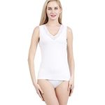 Womens Plain Lace Camisole with Premium Cotton Solid Vest V Neck Sleeveless Italian Design Ultra Soft (922-White, XXL)