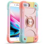 MARKILL Case Compatible with iPhone 6 Plus/6S Plus ,iPhone 7 Plus /iPhone 8 Plus, 5.5 Inch with Ring Stand, Heavy-Duty Military Grade Shockproof Phone Cover (Rainbow Pink)