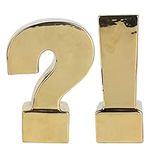 Benzara Ceramic Question & Exclamation Mark, Gold, Set of 2 Bookend