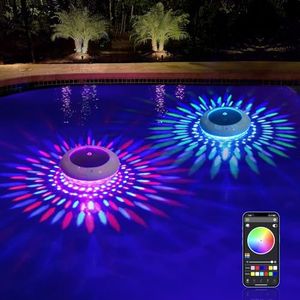 LENONE Floating Pool Lights with APP, 6.5 Inch Dynamic RGB Color Changing Solar Pool Lights That Float, IP68 Waterproof Dimmable Hangable Solar Floating Lights for Pool, Garden, Weeding Decor(2)