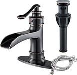 Robinet de Salle de Basin,Oulantron Waterfall Spout Single Handle Bathroom Faucet with Deck Plate,Oil Rubbed Bronze Stainless Steel Lavatory Faucet