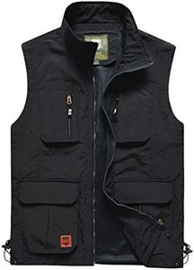 Gnveub Men’s Fishing Vest Outdoor Work Quick-Dry Hunting Zip Reversible Travel Vest Jacket with Multi Pockets, Black, Large