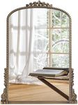 Wemily Vintage Baroque Arched Mirror - Traditional Ornate Antique Brass Wood Frame - 24"X32" - Perfect for Entryway, Fireplace, Living Room, Hallway, Bathroom