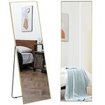 HOMCOM 63"x20" Full Length Mirror, Floor Standing, Wall-Mounted or Leaning Against Wall Tall Mirror with Support Frame, Rectangular Full Body Mirror for Bedroom, Living Room, Gold