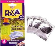 Zero In | Fly Max Fly Catcher | Super Effective, Refillable, with Super Fly, and Flying Insect Attractant for Outdoor Use| Ready To Use | Poison Free (Three Refill Bait Pack)