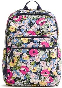 Vera Bradley Women's Premium Cotton Large Bancroft Backpack – 15" Laptop & Trolley Sleeves – Poppy Fields, 28L