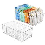 BEYUDG Fridge Organisers 2 Pack Fridge Storage Organiser Bins Stackable Storage Container with Removable Divider for Kitchen and Refrigerator Cupboard Practical Can Clear Plastic Drawer Organization