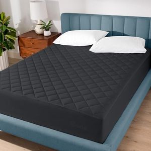 Bare Home Split Head Flex King Quilted Fitted Mattress Pad - Cooling Mattress Topper - Easily Washable - Elastic Fitted Mattress Cover - Stretch-to-Fit up to 15" Deep (Split Head Flex King, Black)