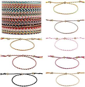 KINBOM 30 Pcs Color Woven Wrap Friendship Bracelets Multi-Color Adjustable Handmade Braided Rope Friendship Bracelets with Copper Beads for Women Teens Girls Friends Birthday Party Gifts, One Size,