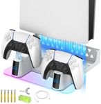 MEQI PS5 Wall Mount Kit Accessories with Charging Station, Metal Wall Hanging Stand with Multi-Mode RGB Light for Playstation 5/PS5 Slim/PS5 Pro Console Disc/Digital versions