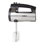 TOWER T12016 Stainless Steel Hand Mixer, 2-in-1 mixer with 6 speed and turbo function, 300W, stainless steel