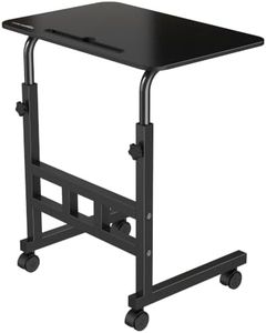 Amazon Basics Adjustable Height Wooden Table with Wheels | Portable Multipurpose Table | Smooth Rolling Wheels | Perfect Posture Adjustment | Trolly Laptop Table (Black)
