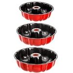 Tosnail 3 Pack Non Stick Fluted Ring Cake Pan, Tube Pan Round Cake Pan Steel Baking Pan Instant Pot Bakeware - 7", 8.5", 9.5", Red