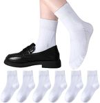 Boys Crew Socks Seamless Girls School Uniform Socks Breathable Cotton Quarter Socks 6 Pairs, 6 Pairs, White, X-Large