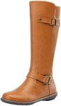 Jeossy Women's 9655 Knee High Boots Camel Flat Riding Boots Buckle Tall Boots with Zipper for Women Size 8(DJY9655 Camel 08)