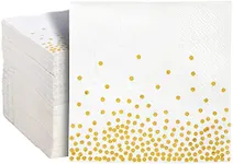 Juvale 100 Pack Disposable White and Gold Paper Cocktail Napkins for Wedding Reception, Polka Dot Party Supplies (5 x 5 In)