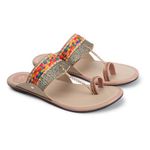 Ladies Hub Kolhapuri Chappal for Women Stylish Flat, Ethnic Slippers and Fashion Sandals Girls (Peach, 7)