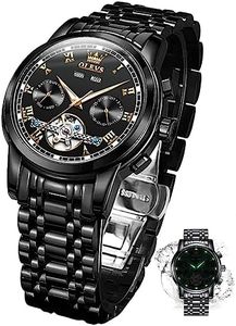 OLEVS Mens Watches Black Luxury Skeleton Automatic Watches for Men Fashion Waterproof Stainless Steel Watch Tourbillon Mechanical Movement Day Date Men Watch Reloj para Hombre