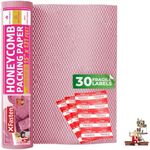 Pink Honeycomb Packing Paper for Moving 15-Inch x 131-Feet Bubble Honeycomb Wrap, Honeycomb Wrapping Paper for Packing Cushion with 30 Fragile Stickers Packing Supplies by Xfasten