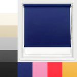 Ev Dekor Blackout Roller Blinds - Thermal Insulated Easy Fit Child Safe Room Darkening Shades Fittings Included - Navy 150X165 cm Premium Fabric Window Roller Blind for Bedroom Home Office