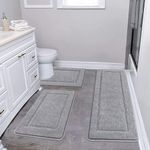 Pauwer Microfiber Soft Bath Mat Set 3 Piece Absorbent Bathroom Toilet Rug Non Slip Machine Washable Bath and Pedestal Mat Sets, Grey