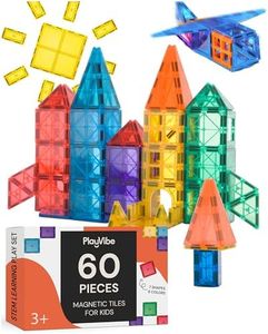 PLAYVIBE Magnetic Tiles 60 Pcs - 3D Magnet Tiles Building Blocks for STEM Learning, Montessori Toys Boy and Girl Toys, Magnetic Blocks - Learning Toddler Toys, Playing Magtiles for Classroom, Home