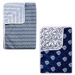 Divine Casa 120 GSM Polyester Single Bed Reversible Lightweight AC Blanket Dohar for Travel & Camping Set of 2 Dohar (Blue and White)