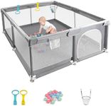 CHOLY Baby Playpen for Babies and Toddlers, Durable Play Pen with Visible Breathable Mesh, Foam Protection, Easy to Assemble Infant Fence -128 ×128cm (Light Grey, 128 x 128cm)