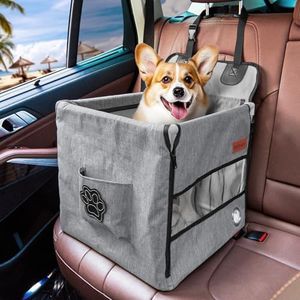 Dog Car Seat for Small Dogs - Pet Car Seat with Fastening Straps & Belt- Robust for Safety Driving and Travel - Comfortable Waterproof Dog Booster Seat for Back Seat of Car（17x15x15in, Grey