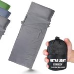 Frelaxy Ultralight Sleeping Bag Liner - Lighter & Compact, 3 Sizes Travel Sheets & Adult Sleep Sack, Comfy Breathable & Silky Soft for Backpacking, Hotel, Camping, Hostels (Gray, 27.5in x 84.6")