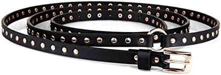 MoYoTo Women's Fashion Black Double Punk Thin Studded Genuine Leather Jean Belt (190CM, Black)