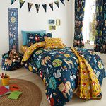 Happy Linen Company Girls Boys Kids Woodland Friends Animals Navy Blue Single Reversible Duvet Cover Bedding Set