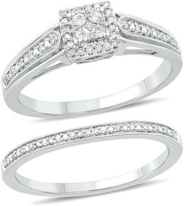 Cali Trove Sterling Silver 1/5ct Round White Natural Diamond Wedding Bridal Ring Set for Women