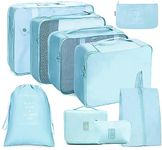 House of Quirk Polyester 9Pcs Set Travel Organizer Packing Cubes Lightweight Travel Luggage Organizers With Laundry Bag Or Toiletry Bag(Light Blue),30 Cm,12 Cm