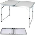 Camping Folding Table, Rectangle L120 x W60 x H70/62/55CM Portable Aluminium Table Adjustable Height and Carry Handle for Camping Buffet Wedding Market Garden Party Picnic Indoor Outdoor Activities